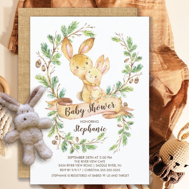 Söt Woodland Bunny Baby Shower-inbjudan Inbjudningar (Skapare uppladdad)