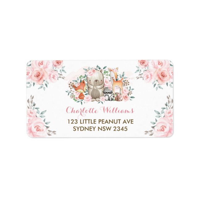Söt Woodland Forest Rosa Blommigt Returadress Adressetikett (Framsidan)