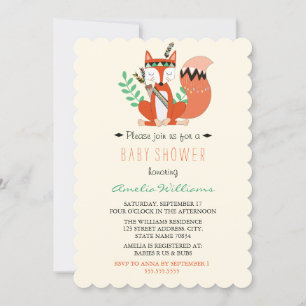 Söt Woodland Fox Baby Shower-inbjudan Inbjudningar