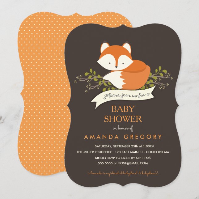 Söt Woodland Fox Baby Shower-inbjudan Inbjudningar (Fram/baksida)