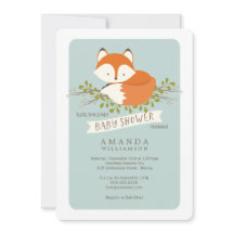 Söt Woodland Fox Baby Shower-inbjudan