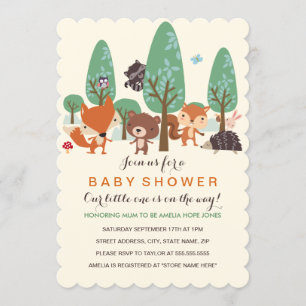 Söt Woodland Friends Baby Shower Inbjudan