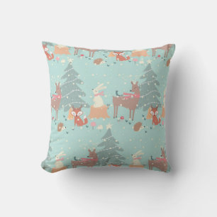 Söt Woodland Jul Rustic Farmhouse Blue Kudde