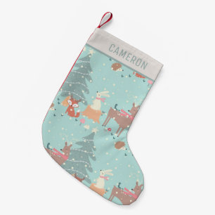 Söt Woodland Jul Rustic Farmhouse Blue Liten Julstrumpa