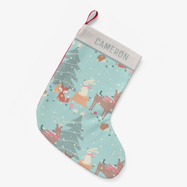 Söt Woodland Jul Rustic Farmhouse Blue Liten Julstrumpa (Framsidan (Hängande))