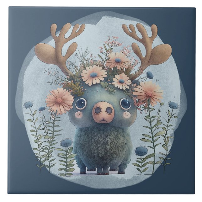 Söt Woodland moose älskare Kakelplatta (Framsidan)