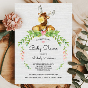 Söt Woodland Moose Baby Shower-inbjudan Inbjudningar