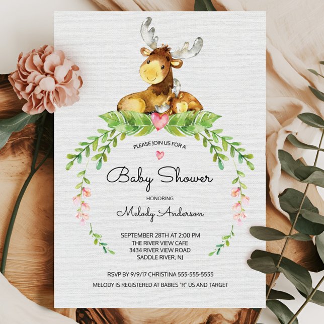Söt Woodland Moose Baby Shower-inbjudan Inbjudningar (Skapare uppladdad)