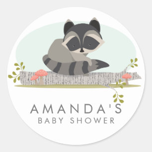 Söt Woodland Raccoon Baby Shower Favor Seal Runt Klistermärke