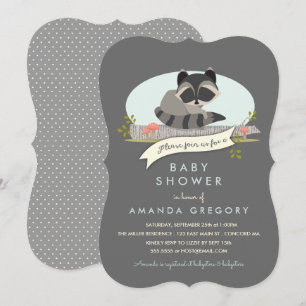 Söt Woodland Raccoon Baby Shower-inbjudan Inbjudningar