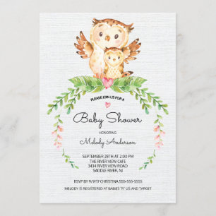 Söt Woodland Uggla Baby Shower-inbjudan Inbjudningar