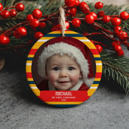 Söt Xmas Tomte Min Första Julen Bebis Foto Julgransprydnad Keramik