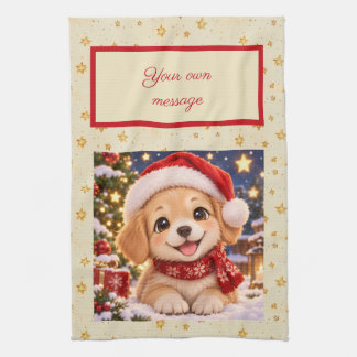 Söt Xmas-valp, Eget meddelande jul Kökshandduk