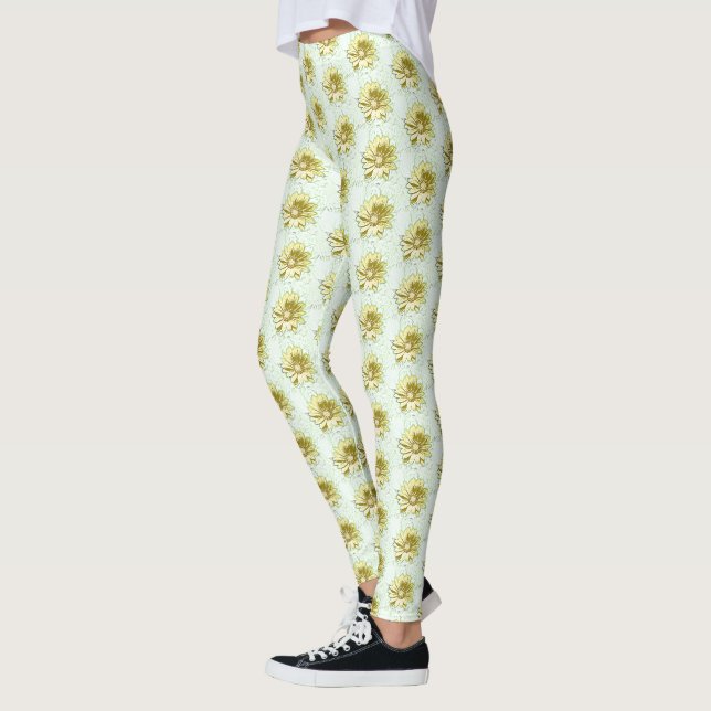 Söt Yelllow Sunblomma Mönster Leggings (Vänster)