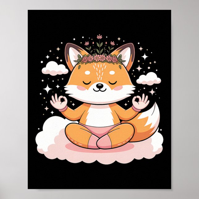 Söt Yoga Fox Lotus Pos Mandala Design För Mindfuln Poster (Framsidan)