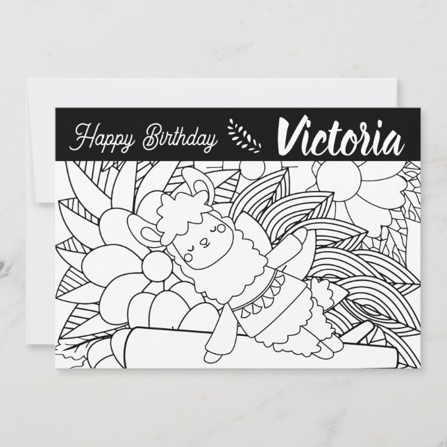 Söt Yoga Lama Födelsedags Blommig Målarbok Julkort (Framsida)