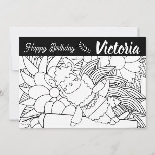 Söt Yoga Lama Födelsedags Blommig Målarbok Julkort