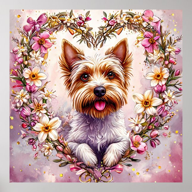 🐶 Söt Yorkie Blommig Dekoration För Hundälskare Poster (Framsidan)