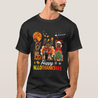 Söt Yorkie Glad Hallothanksmas Halloween Tack T Shirt