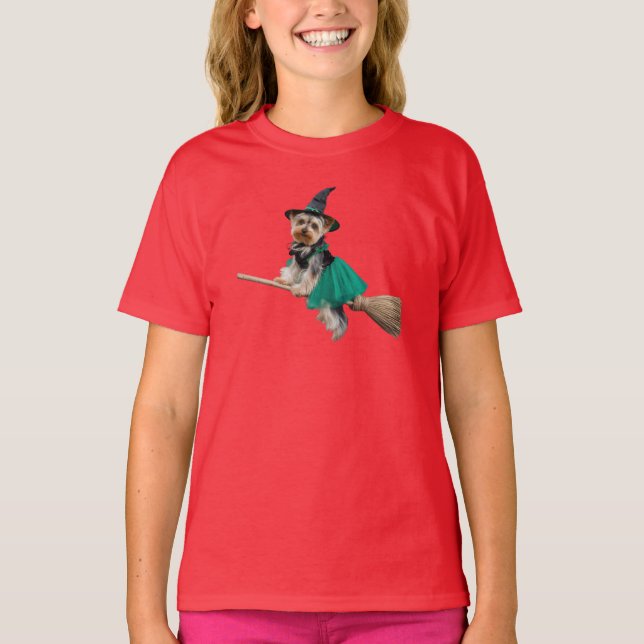 Söt Yorkie Halloween barn- T Shirt (Framsida)