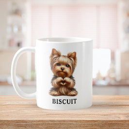Söt Yorkie-hund som formar ett hjärta med tassarna Kaffemugg