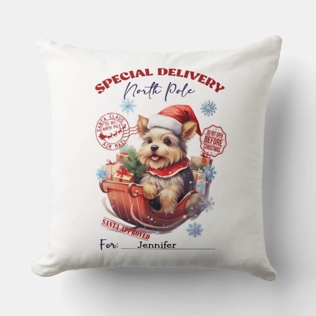 Söt Yorkie jul kastkudde Kudde (Framsida)