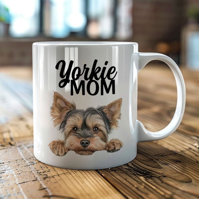 Söt Yorkie-Mamma som tittar Yorkie Kaffemugg (Skapare uppladdad)