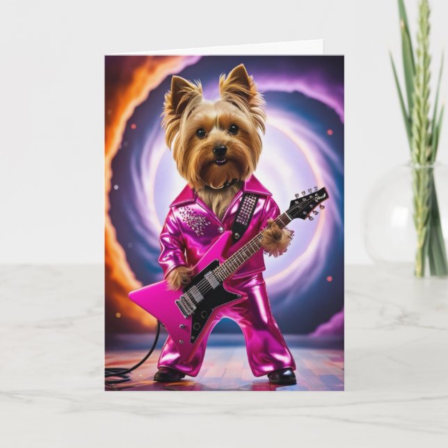 Söt Yorkie Rockstjärna Kort (Framsida)