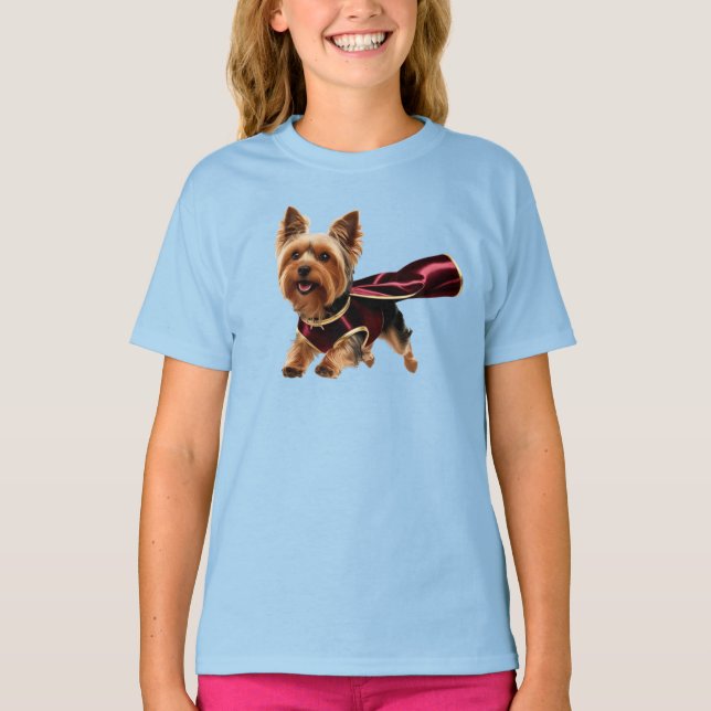 Söt Yorkie Superhjälte Barn T-Shirt (Framsida)