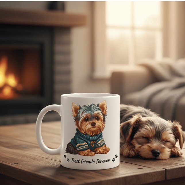 Söt Yorkshire Terrier Bästa Vänner För Evigt Valp Kaffemugg (Skapare uppladdad)