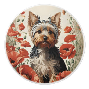Söt Yorkshire Terrier Botanisk Röd Vallmo Knopp