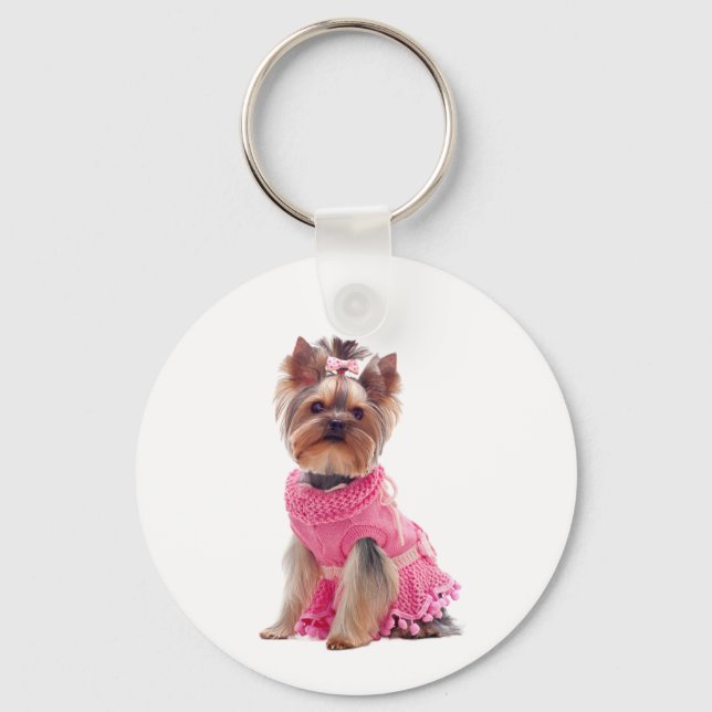 Söt Yorkshire Terrier Diva Yorkie Valp Hund Nyckelring (Framsida)