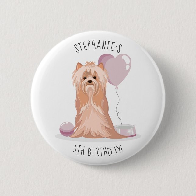 Söt Yorkshire Terrier födelsedag Knapp (Framsida)