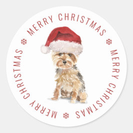 Söt Yorkshire Terrier God Jul Runt Klistermärke