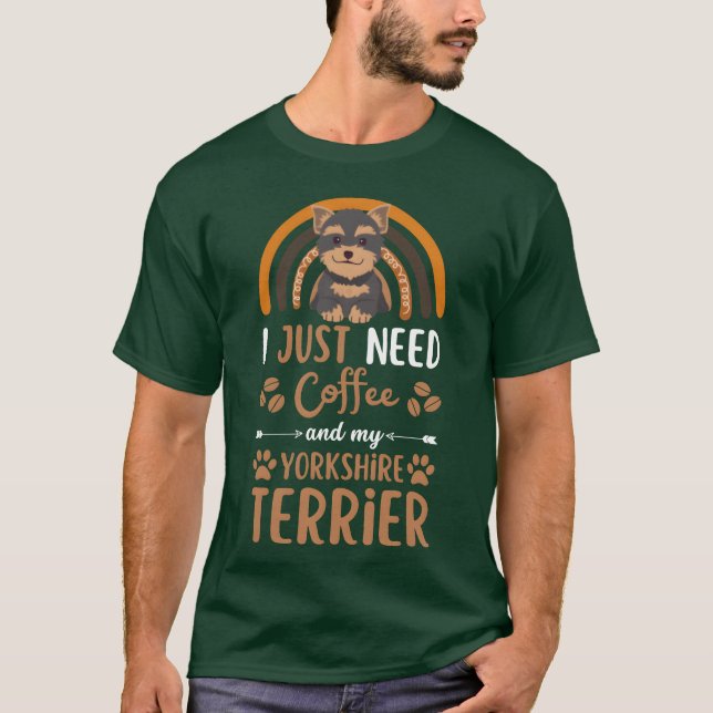 Söt yorkshire terrier hund kaffe kafé kawaii frie t shirt (Framsida)