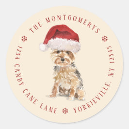 Söt Yorkshire Terrier Jul Returadress Runt Klistermärke
