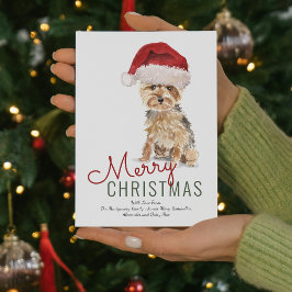 Söt Yorkshire Terrier julhatt God Jul Julkort