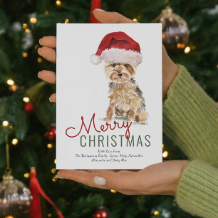 Söt Yorkshire Terrier julhatt God Jul Julkort
