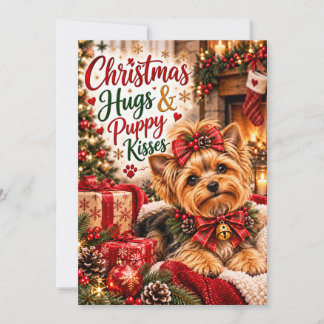 Söt Yorkshire Terrier Julhugger och valp Julkort