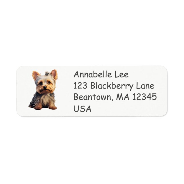 Söt Yorkshire Terrier Returadress Etikett (Framsidan)
