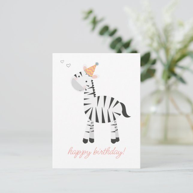 Söt Zebra Tecknad Film - Barns Födelsedag Vykort (Stående Fram)