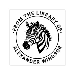 Söt zebrahuvud rund bibliotek boknamn självfärgande stämpel
