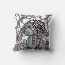 Söt Zentangle-kanin med schackbrädesblomma på kudd