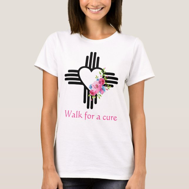 Söt Zia Heart Ro Rosa Ribbon Cure Walk Springa T Shirt (Framsida)