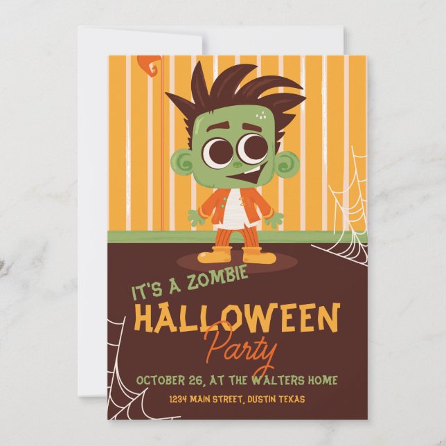 Söt Zombie Halloween-fest Skumma Barnkalas Inbjudningar (Framsida)