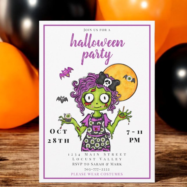 Söt Zombie Halloween-kostymfest  Inbjudningar (Skapare uppladdad)