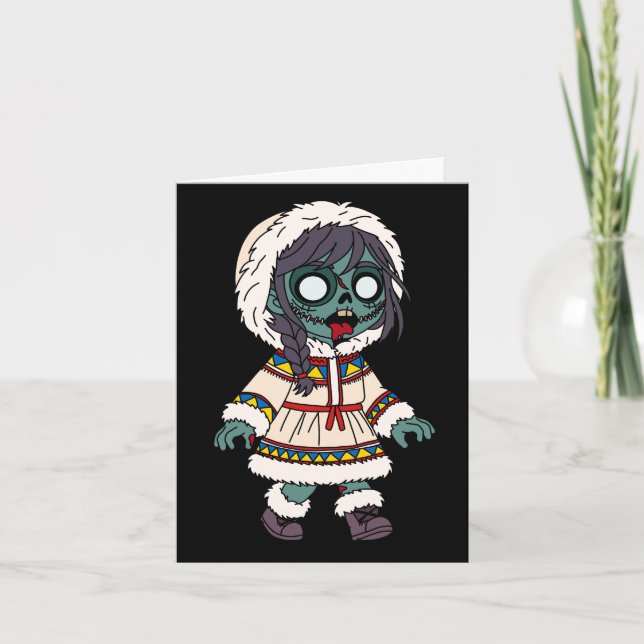Söt Zombie Inuit Flicka Anteckningskort (Framsida)