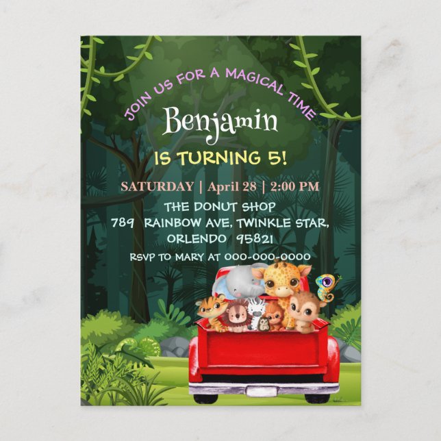 Söt Zoo djungelgård lastbil traktor pojke Födelsed Vykort (Framsida)