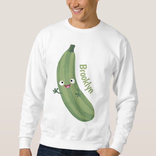 Söt zucchini glad tecknad illustration lång ärmad tröja (Framsida)