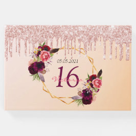 Söta 16-årsdag blommigtar geometriska glitter ro gästböcker